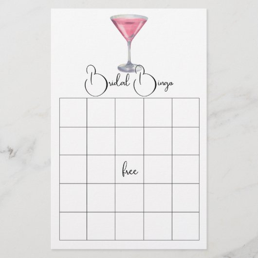 Cocktail Bridal shower bingo game (Voorkant)