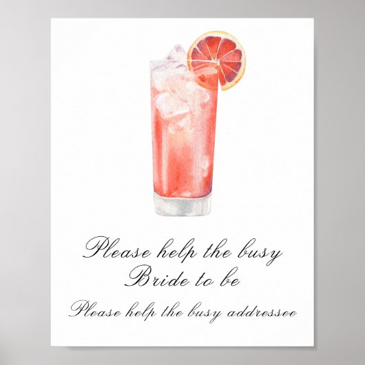 Cocktail bridal shower  - help the busy bride poster (Voorkant)
