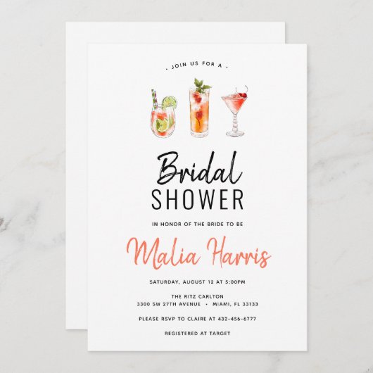 Cocktail Bridal Shower-uitnodiging Kaart (Voorkant / Achterkant)