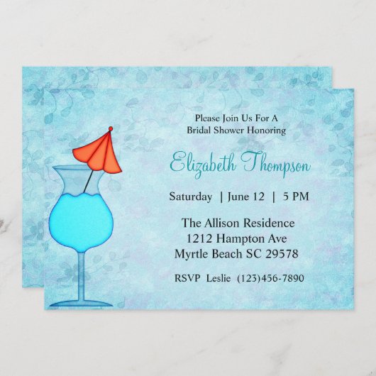 Cocktail Bridal Shower-uitnodiging Kaart (Voorkant / Achterkant)