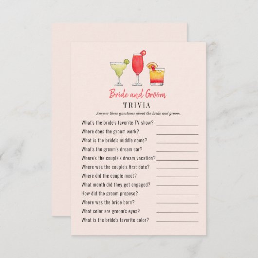 Cocktail Bride en Groom douche Trivia games Kaart (Voorkant / Achterkant)