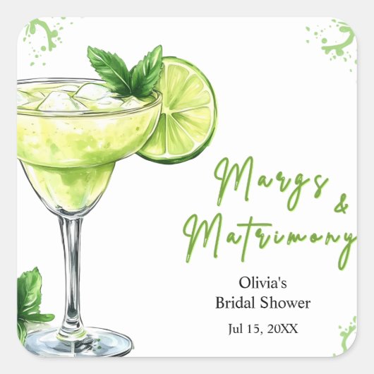Cocktail Bruiloft Margs and Matrimony Bruiloftsfee Vierkante Sticker (Voorkant)