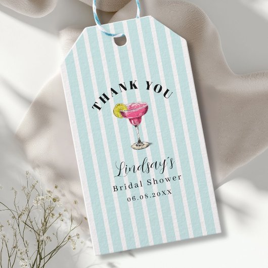 Cocktail Bruiloft met Blauwe Streep Cadeaulabel