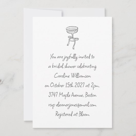 Cocktail Bruiloft Uitnodiging Met Lint Script (Voorkant)
