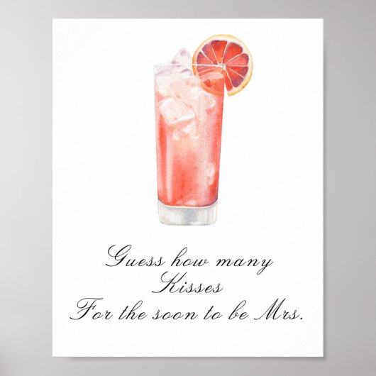 Cocktail bruiloftsfeest - Hoeveel kusjes spel Poster (Voorkant)