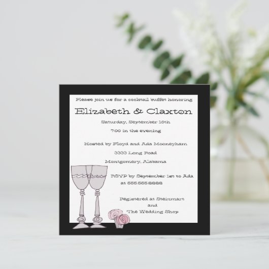 Cocktail Buffet-uitnodiging in zwart-wit Kaart (Staand voorkant)