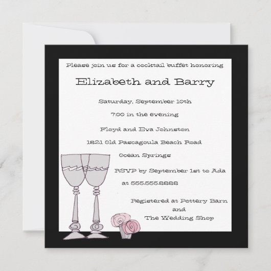 Cocktail Buffet-uitnodiging in zwart-wit Kaart (Voorkant)