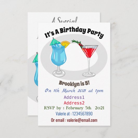 Cocktail cartoon-afbeelding kaart (Voorkant / Achterkant)