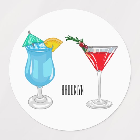 Cocktail cartoon-afbeelding labels (Design 2)