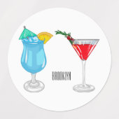 Cocktail cartoon-afbeelding labels (Design 1)