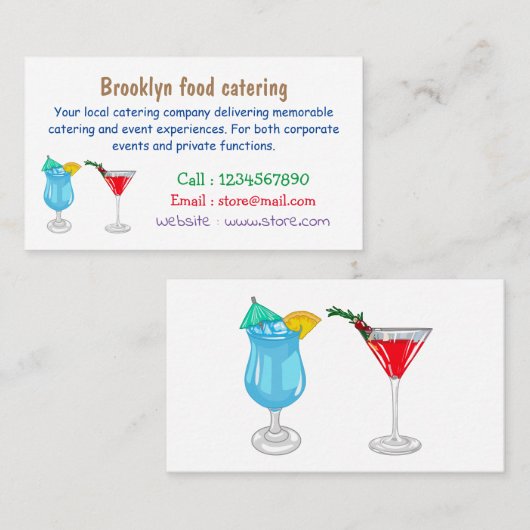 Cocktail cartoon-afbeelding visitekaartje (Voorkant / Achterkant)