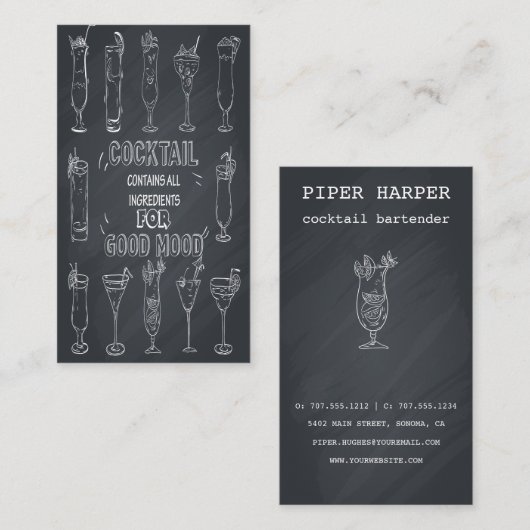 Cocktail Chalkboard Bartender Visitekaartje (Voorkant / Achterkant)