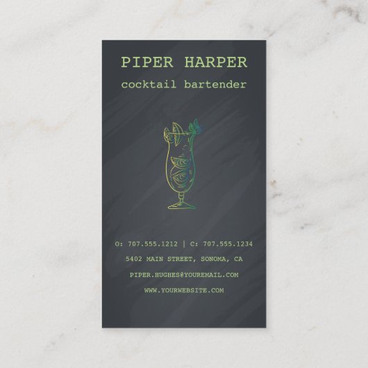 Cocktail Chalkboard Bartender Visitekaartje Neon (Achterkant)
