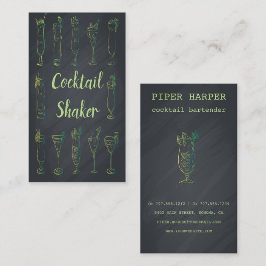 Cocktail Chalkboard Bartender Visitekaartje Neon (Voorkant / Achterkant)