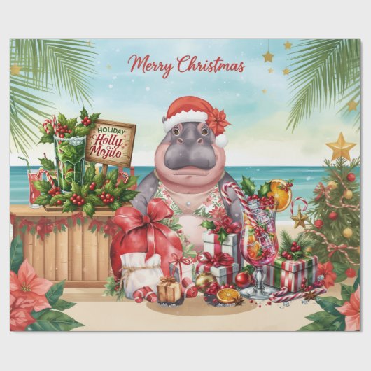 Cocktail Christmas Party for Hippo lovers  Cadeaupapier (Vlak)