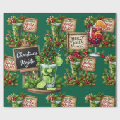 Cocktail Christmas Party with Drinks on Green Cadeaupapier (Vlak)