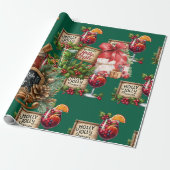 Cocktail Christmas Party with Drinks on Green Cadeaupapier (Uitgerold)