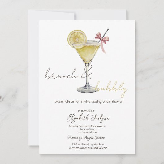 Cocktail Citroen Glitter Drips Brunch Bubble Kaart (Voorkant)