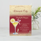 Cocktail Citroen Goud Glitter Rood Pensioen Kaart (Staand voorkant)