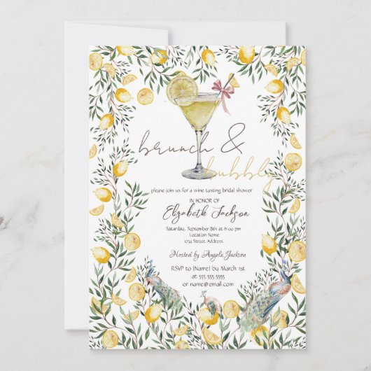 Cocktail Citroenen Peacock Brunch Bubble Kaart (Voorkant)