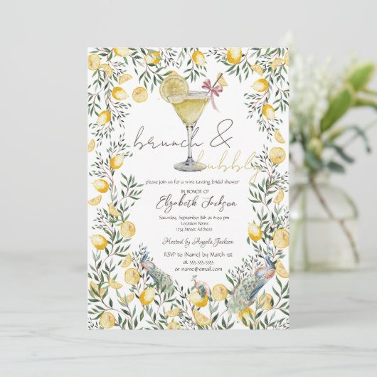 Cocktail Citroenen Peacock Brunch Bubble Kaart (Staand voorkant)