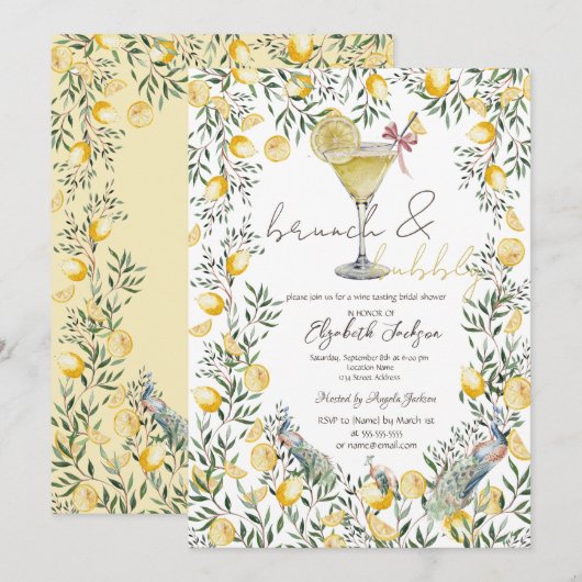 Cocktail Citroenen Peacock Brunch Bubble Kaart (Voorkant / Achterkant)