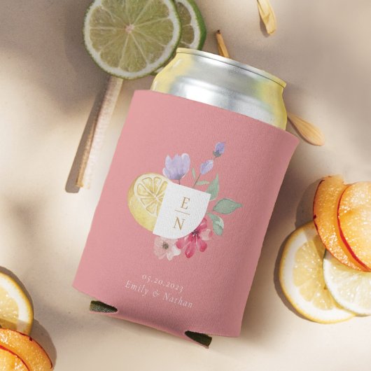 Cocktail Citrus Waterverf Floral Wedding Monogram Blikjeskoeler