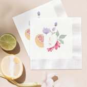 Cocktail Citrus Waterverf Floral Wedding Monogram Servet