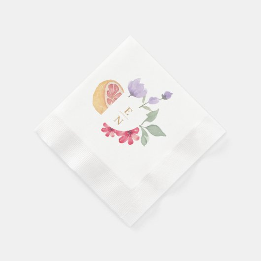 Cocktail Citrus Waterverf Floral Wedding Monogram Servet (Hoek)