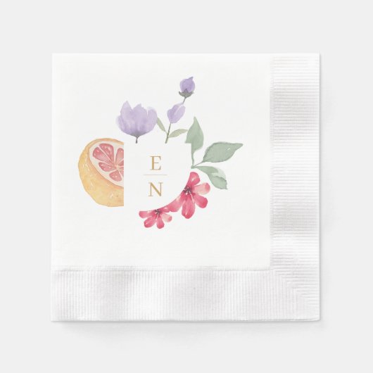 Cocktail Citrus Waterverf Floral Wedding Monogram Servet (Voorkant)