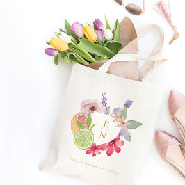 Cocktail Citrus Waterverf Floral Wedding Monogram Tote Bag