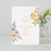 Cocktail Citrus Wedding Waterverf Floral Paradise Folie Uitnodiging (Staand Voorkant)