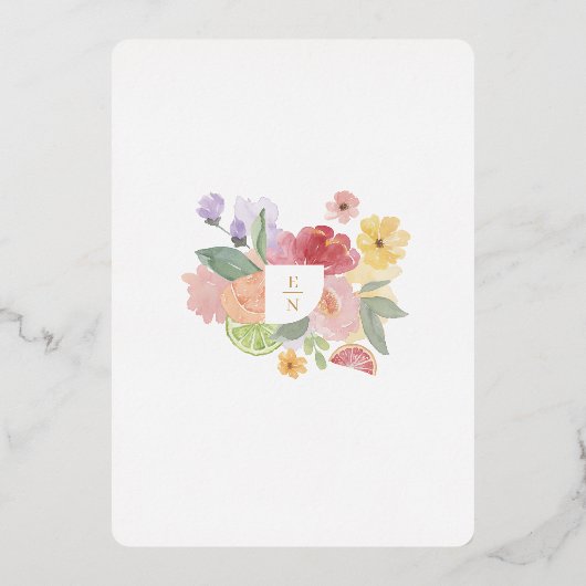 Cocktail Citrus Wedding Waterverf Floral Paradise Folie Uitnodiging (Achterkant)