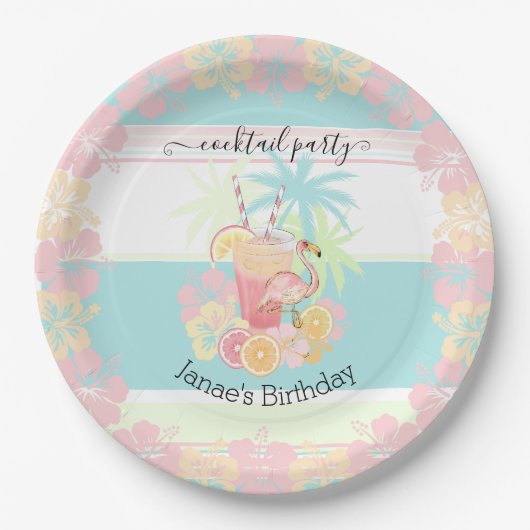 Cocktail Citrus Zomer Zwembad Party Strand Tropisc Papieren Bordje (Voorkant)