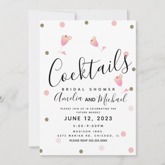 Cocktail Confetti Roze Bruidsdouche Uitnodiging (Voorkant)