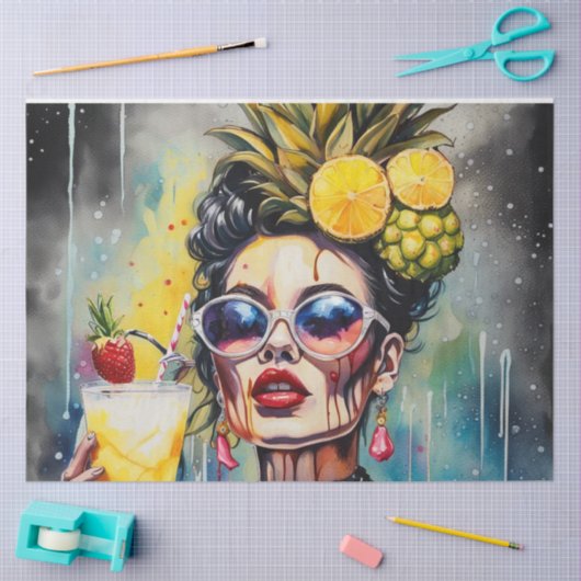 Cocktail Cuties - Pina Colada Meisje Decoupage Tissuepapier (Craft)