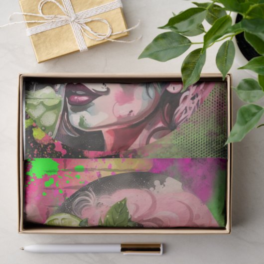 Cocktail Cuties - Roze Mojito Graffiti Decoupage Tissuepapier (Geschenk)