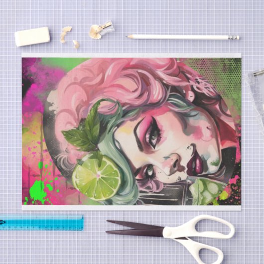 Cocktail Cuties - Roze Mojito Graffiti Decoupage Tissuepapier (Craft)