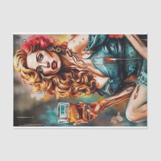 Cocktail Cuties - Whiskey Vrouw Decoupage Tissuepapier (Voorkant)