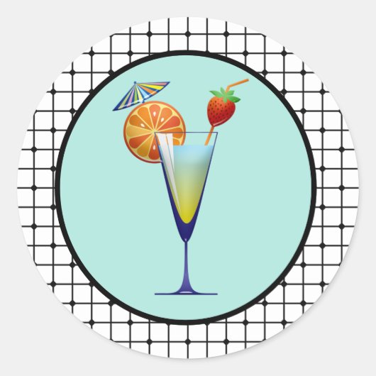 Cocktail de Bar van Drinken in Turquoise met het O Ronde Sticker (Voorkant)