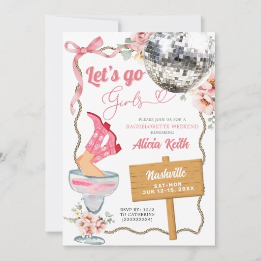 Cocktail Disco Cowgirl Rodeo Bachelorette Weekend Kaart (Voorkant)