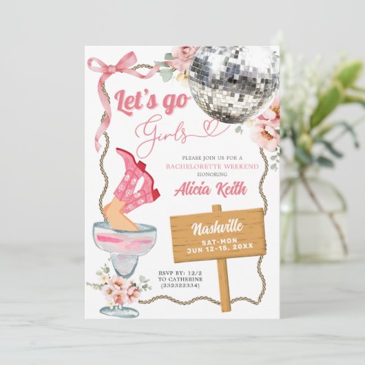 Cocktail Disco Cowgirl Rodeo Bachelorette Weekend Kaart (Staand voorkant)