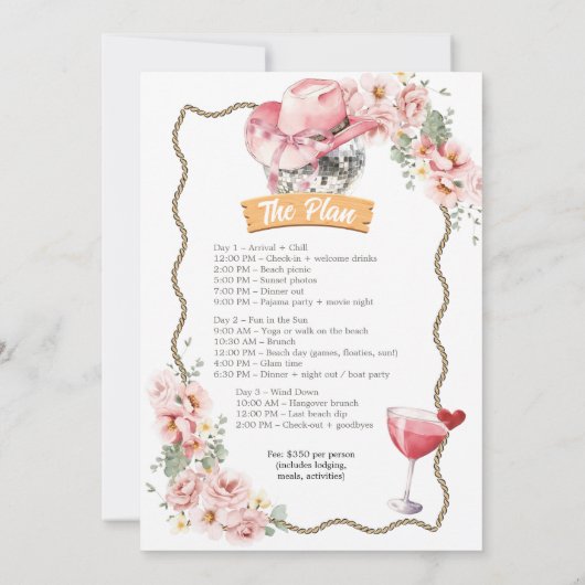 Cocktail Disco Cowgirl Rodeo Bachelorette Weekend Kaart (Achterkant)