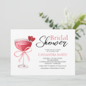 Cocktail Drink Chic Pink Bow Vrijgezellenfeest Kaart (Staand voorkant)