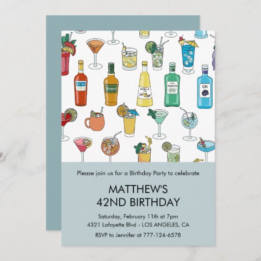 Cocktail Drink hedendaagse 42ste verjaardag Kaart (Voorkant / Achterkant)