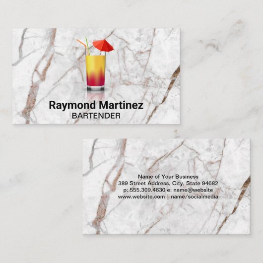 Cocktail-Drink | Witte marmer Visitekaartje (Voorkant / Achterkant)