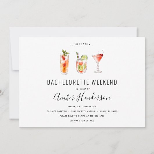 Cocktail Drinken Bachelorette Itinerary Kaart (Voorkant)