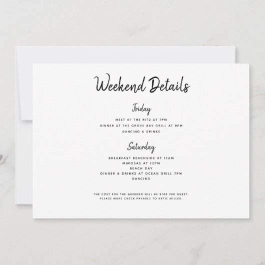 Cocktail Drinken Bachelorette Itinerary Kaart (Achterkant)