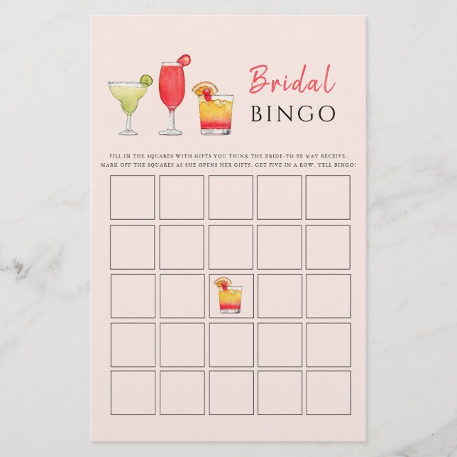 Cocktail drinken Vrijgezellenfeest BINGO spel (Voorkant)