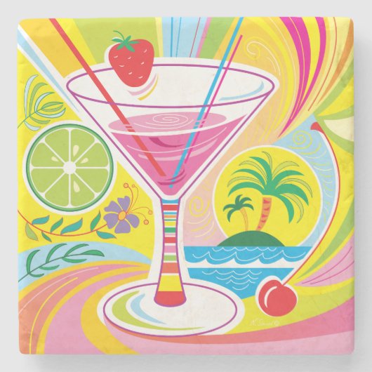 Cocktail Eiland Stenen Onderzetter (Voorkant)